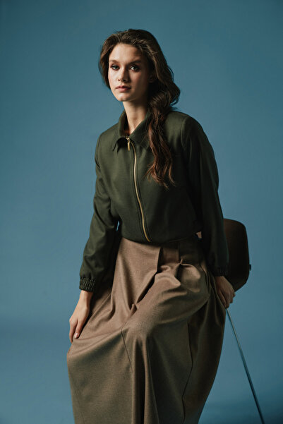 Gusto Jachetă Bomber molton cu fermoar - Kaki