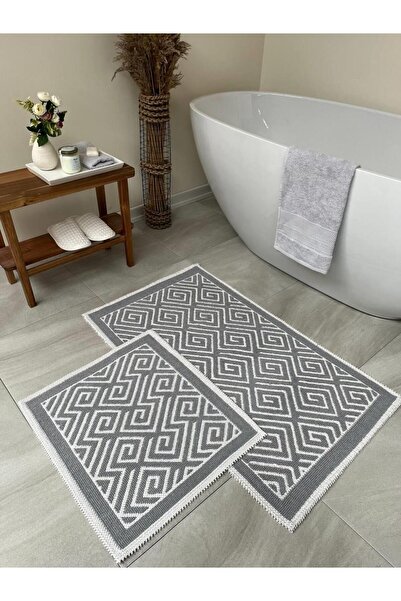 Bluenity Labyrinth Gray 2-Piece Cotton Bath Mat Set - 60x100+50x60 Cm