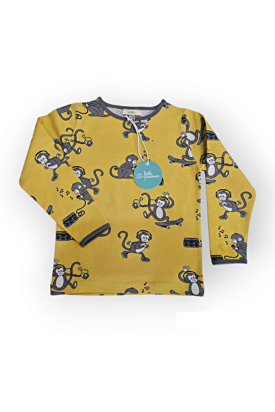Unisex Çocuk Monkey Desen Uzun Kollu T-shirt