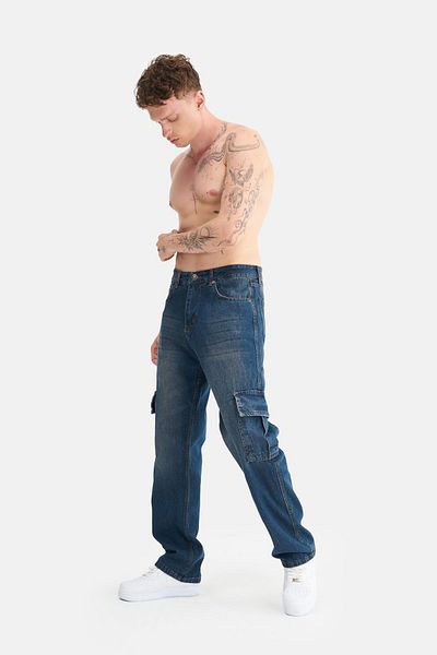 Mesfeno Men's Baggy Loose Cut Denim Trousers with Cargo Pockets