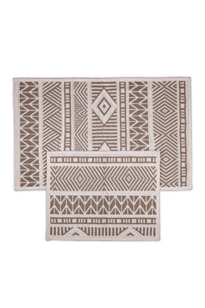 Bluenity Marina Natural Cotton 2-Piece Bath Mat Set 60x100 50x60 Cm - Beige