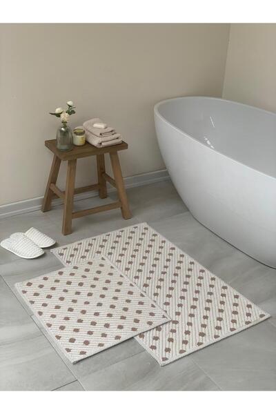 Bluenity Freya Beige 2-Piece Natural Cotton Bath Mat Set - 60x100 50x60 Cm