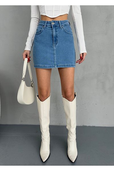 alanora Fusta mini din denim din lycra cu talie înaltă pentru femei