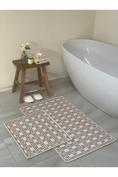 Bluenity Set covorașe de baie din bumbac natural Lyon 2 piese 60x100+50x60 cm bej