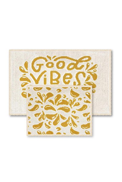 Bluenity Good Vibes Doğal Pamuklu 2'li Banyo Paspas Seti 60x100+50x60 Cm - Hardal