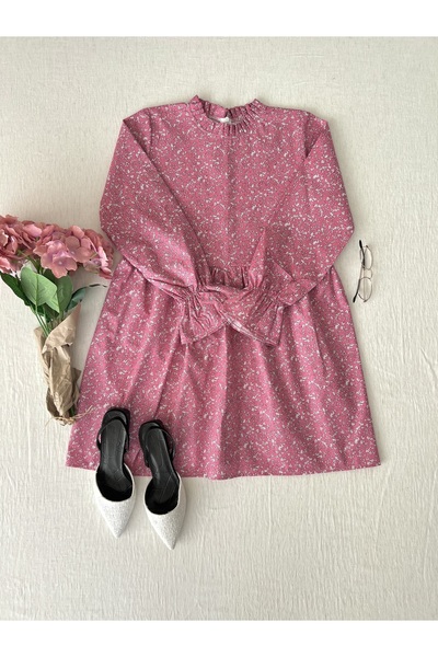 KÜÇÜĞÜM BUTİK Pink Crisp Poplin Tunic and Pink Poplin Girl's Dress (Sold Separately)