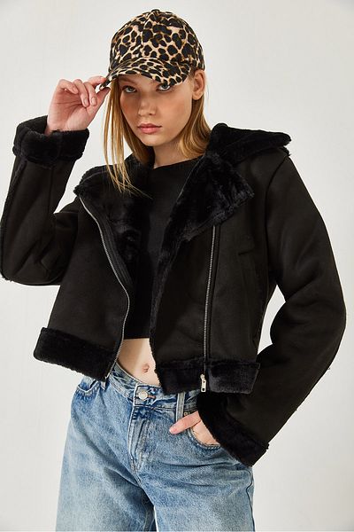 Bianco Lucci Women's Collar and Plush Detailed Coat 60351298