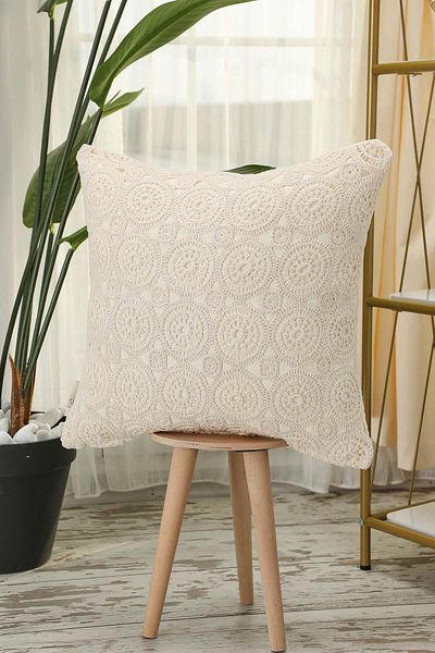 Aisha's Design 45X45 cm Square Throw Pillow Cover - Cotton Knitted Lace, K-429