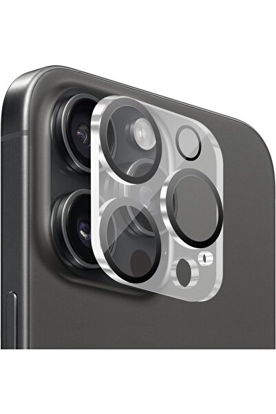 Evax (TAM LENS) iPhone 15 Pro Max / 15 Pro Uyumlu Tek Parça Tam Kapatan Kamera Lens ve Yüzey Koruyucu