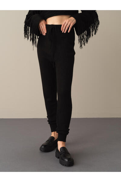 Xint Kadın Siyah Yumuşak Dokulu Regular Fit Triko Pantolon