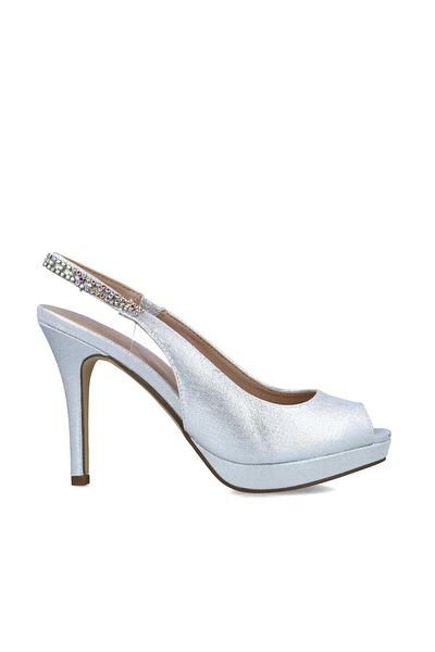 MENBUR WOMEN SHOES SILVER PEEP TOE, HIGH HEEL, PLATFORM