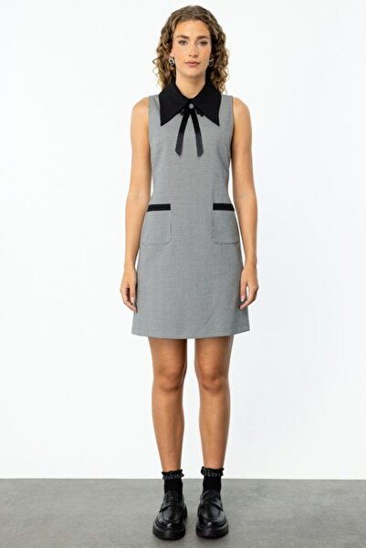 Ekol Apron Collar Women's Dress with Bag Pocket