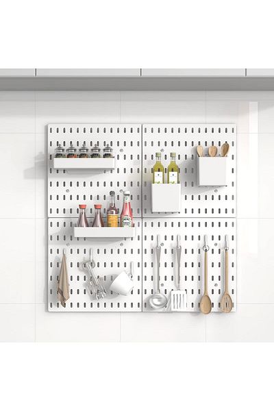 COOYA Pegboard Wall,4 Pack Pegboard Organizer with 2 Installation Ways,Durable Plastic Wall Organizer Kit