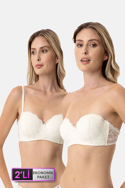 Pierre Cardin Economic Pack of 2 Ecru 6800 Ales Whole Cup Unpadded Lace Strapless Bra Set