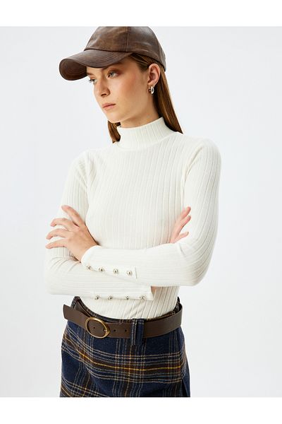 Koton X Sima Tarkan - Three Thread Raster Button Detail Long Sleeve Stand Collar Slim Fit T-Shirt