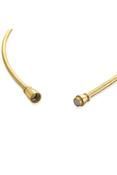 neslyaccessories 14k Gold Topçuk Detaylı Marka Model Mıknatıs Kapamalı Kalın Yılan Zincirli Kadın Kolye (GOLD)