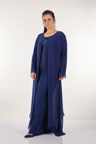 ROZESAH Rozeşah Plus Size Stoned μακρυμάνικο σιφόν μανδύα με λεπτομέρεια Maxi μήκους γυναικείο βραδινό φόρεμα 2216296