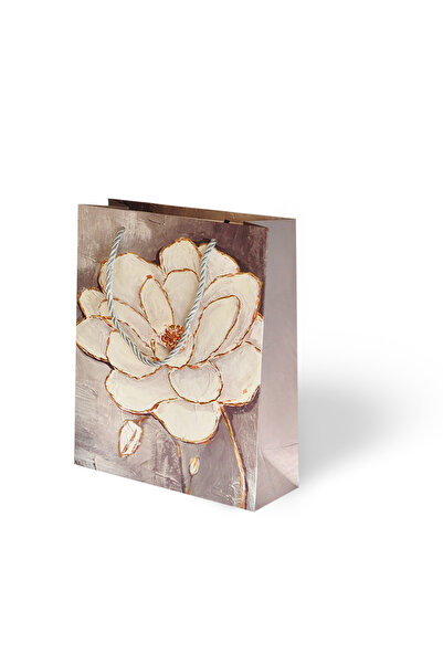 Muka 18x24 Lüks Karton Çanta Varak Baskılı -Çiçek Temalı- Tek Pakette 4 Farkl...