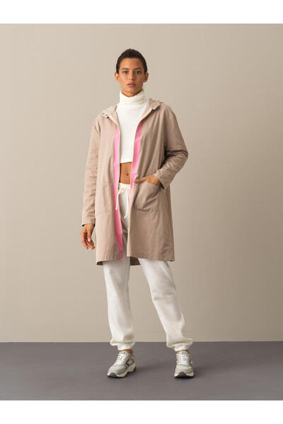 Xint Kadın Bej Pamuk Dokulu Oversize Yağmurluk
