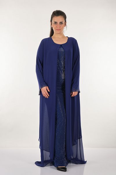ROZESAH Rozeşah Plus Size Stoned μακρυμάνικο σιφόν μανδύα με λεπτομέρεια Maxi μήκους γυναικείο βραδινό φόρεμα 2216296