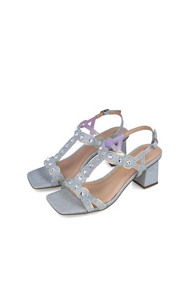 MENBUR WOMEN SHOES SILVER SANDAL, MID HEEL, WITHOUT PLATFORM
