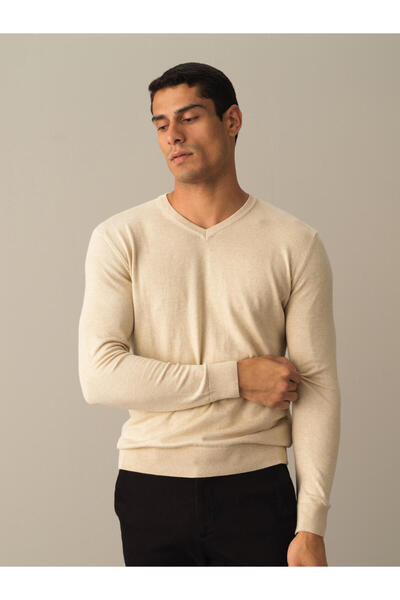 Xint Erkek Bej Pamuk Dokulu Regular Fit Kazak