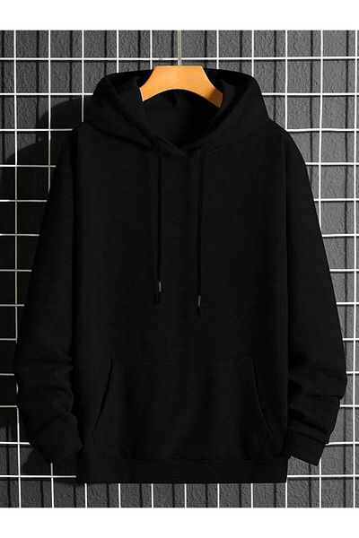 JustBS Black Thick Winter Hooded Unisex Sweatshirt