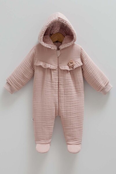 Caramell Müslin Premium İçi Wellsoftlu Kalın Kız Tulum Gül Kurusu