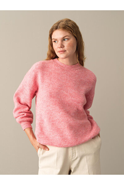 Xint Kadın Pembe Yumuşak Dokulu Bisiklet Yaka Oversize Kazak