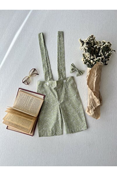 KÜÇÜĞÜM BUTİK Green Poplin Tunic and Boy's Slippers - Bow Tie Set of 2