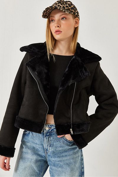 Bianco Lucci Women's Collar and Plush Detailed Coat 60351298