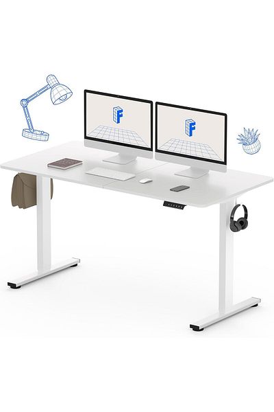 Mahmayi مكتب قائم من قطعة واحدة FLEXISPOT EN1 مقاس 55 × 24 بوصة - إطار أبيض + سطح أبيض، عبوتان