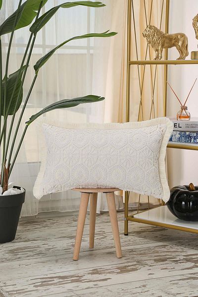 Aisha's Design 50X30 cm Rectangular Throw Pillow with Lace and Tassel - K-430