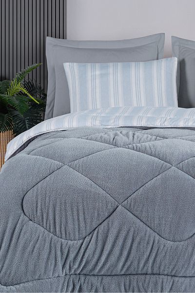 Eponj Home Γκρι Μονό Σετ Ύπνου - Αφράτη γραμμή 3 τεμαχίων με πάπλωμα Wellsoft