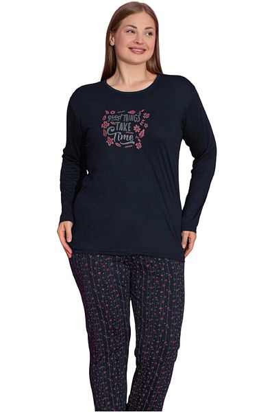 Muka Women's Plus Pajama Set Full Sleeve T-Shirt & Pants 3XL-5XL Homewear Sleepwear