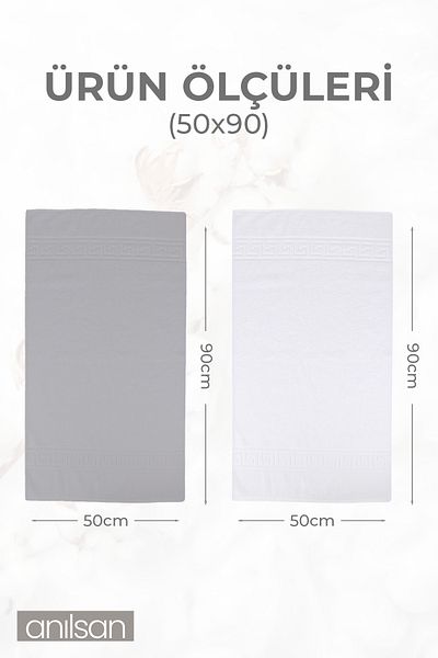 Anılsan Set of 6 Greek Grey-White Hand Towels - 50X90 Cm, 225 Gr, 100% Cotton, Spa and Hotel Towels