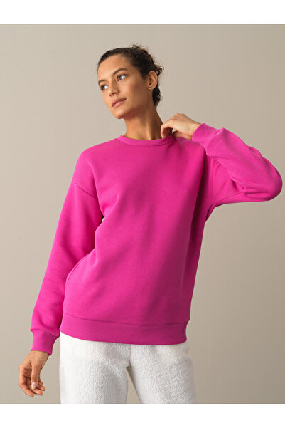 Xint Kadın Fuşya Pamuk Dokulu Oversize Baskılı Sweatshirt