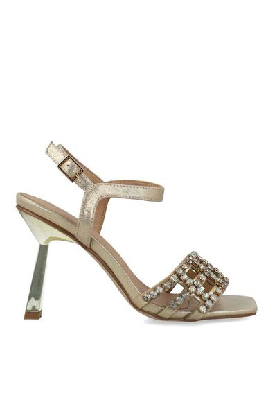 MENBUR حذاء نسائي صندل ذهبي بكعب عالي بدون نعل سميك