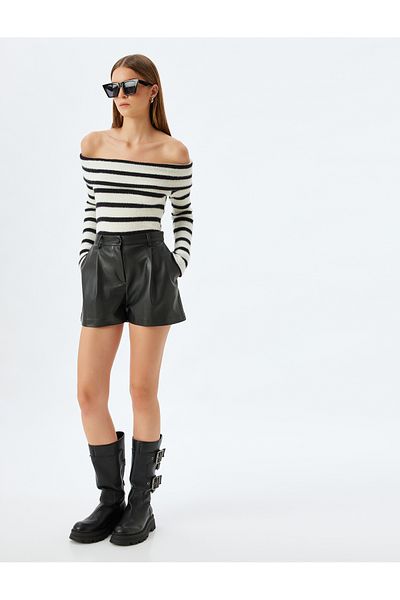 Koton X Sibil Çetinkaya - Slim Fit Long Sleeve Off-The-Shoulder Plush Sweater
