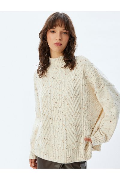Koton X Sima Tarkan - Long Sleeve Turtleneck Oversize Hair Knit Sweater