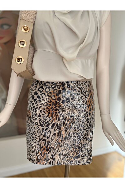 MODA Pullu Leopar Mini Etek