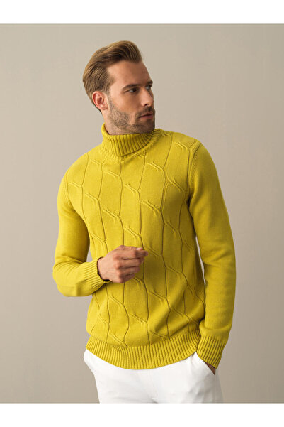 Xint Erkek Sarı Pamuk Dokulu Regular Fit Kazak