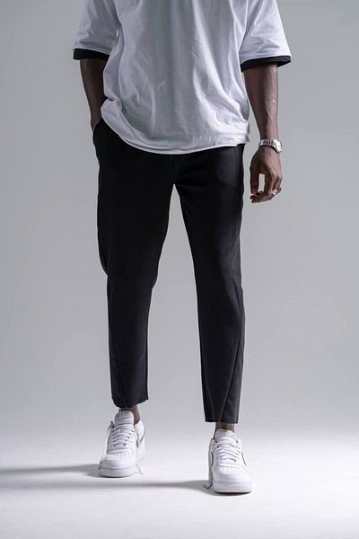 Superbluemexico Men's Trapezoidal Leg Loose Black Stretchy Trousers