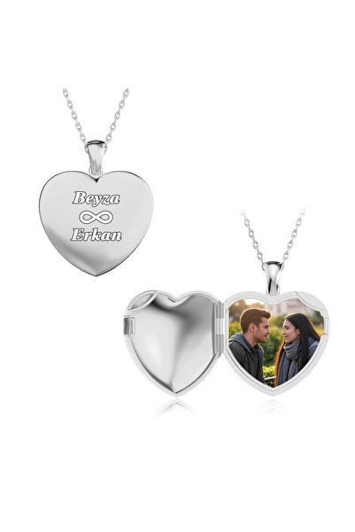 İNDİGO TAKI İsimli Fotoğraflı Açılabilir Kalp Beyaz Gümüş Kolye