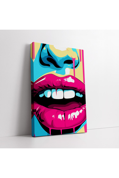 KOSS Dijital Πολύχρωμο ποπ-άρτ ροζ πορτρέτο χειλιών διακοσμητικός πίνακας σε ...