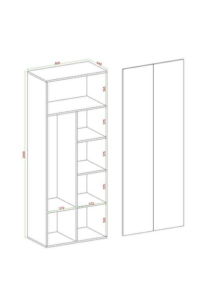 AYMOBSAN Niro 2 Kapaklı Gardrop, Askılı ve Raflı, 80 cm