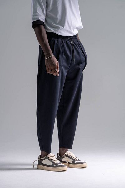 Superbluemexico Men's Premium Loose Elastic Navy Blue Trousers