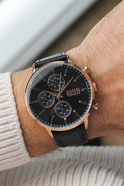 MICHAEL TOMMY Mt20289Gsyrsy33 Men's Watch with Leather Band