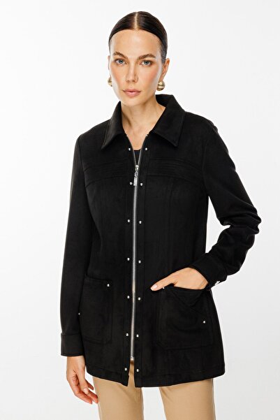 Ekol Μαύρο γυναικείο μπουφάν - με φερμουάρ, τσέπη με χάντρες 8801