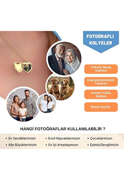 İNDİGO TAKI İsimli Fotoğraflı Açılabilir Kalp Altın Kaplama Gümüş Kolye